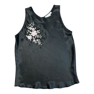 California Dynasty - Embellished Black Sleeveless Tank Top with Floral Detail
